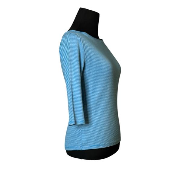 ANN TAYLOR blue white stripes 3/4 sleeves top size SP - Picture 8 of 14